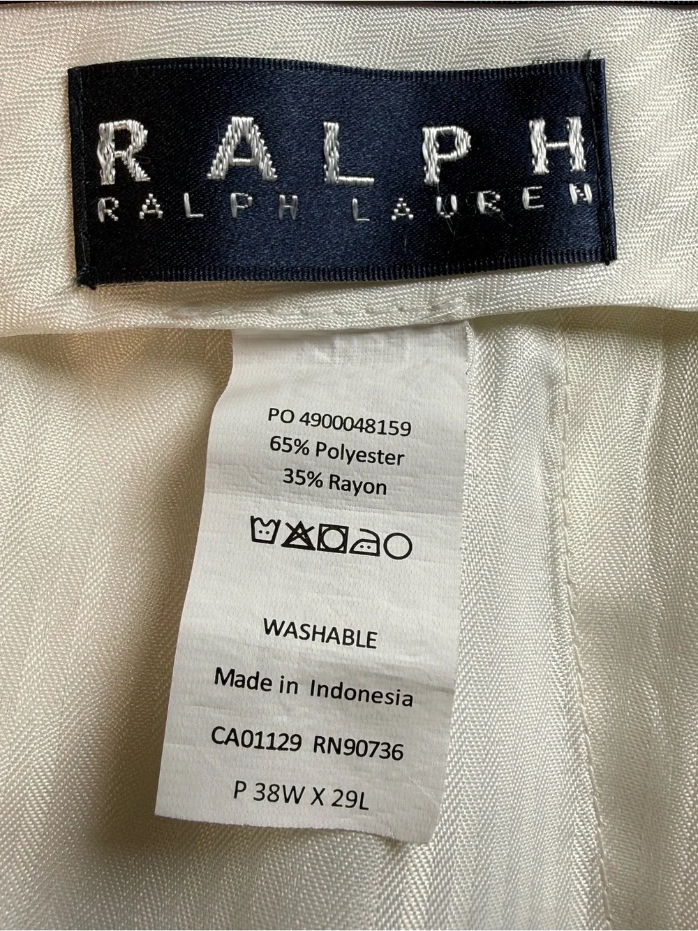 Ralph Lauren Cream Ivory Dress Pants 38W x 29L Classic Flat Front Career Casual